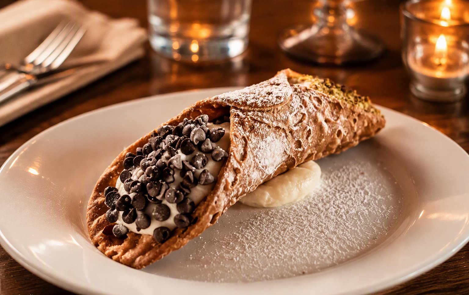 Cannolo con gocce di cioccolato
